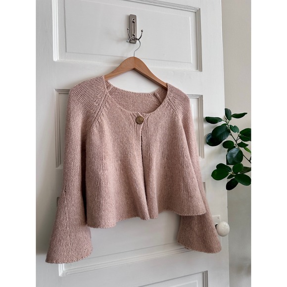 Rebecca Taylor Sweaters - Rebecca Taylor Wool Angora Blend Chunky Knit Bell Sleeve Cropped Cardigan S Pink